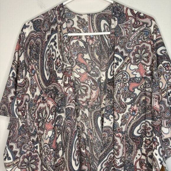 KELSEA Apparel NEW Paisley Ruffle Short Sleeve Cardigan Womens M Ivory Pink - Picture 2 of 6